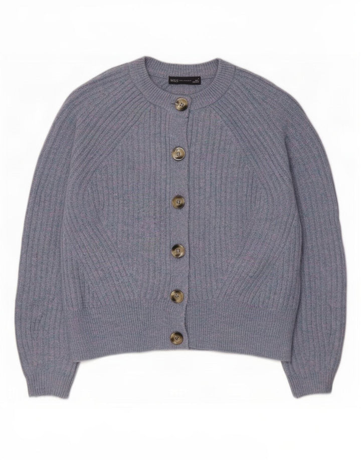 Suéter cardigã feminino Marks & Spencer Reino Unido 14 acrílico azul médio