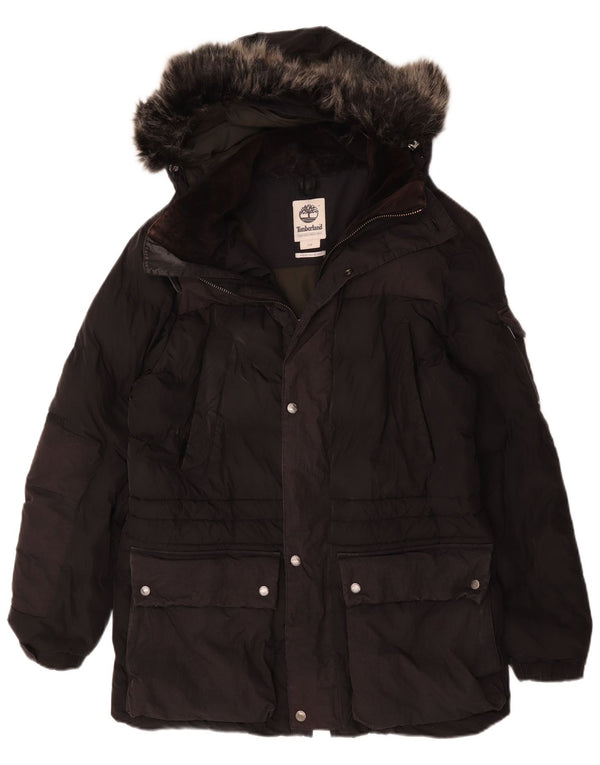 Jaqueta acolchoada com capuz masculina Timberland UK 40 grande poliéster preto