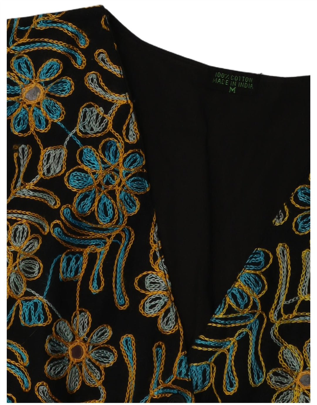 Colete feminino VINTAGE UK 14 algodão floral preto médio