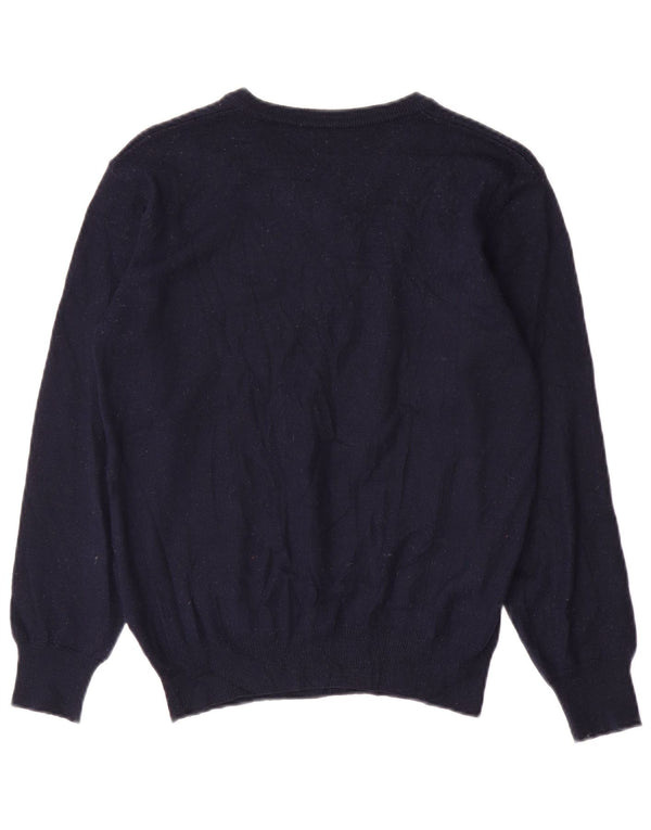 Suéter feminino vintage com decote em V UK 14 Médio Azul Marinho Argyle/Diamante