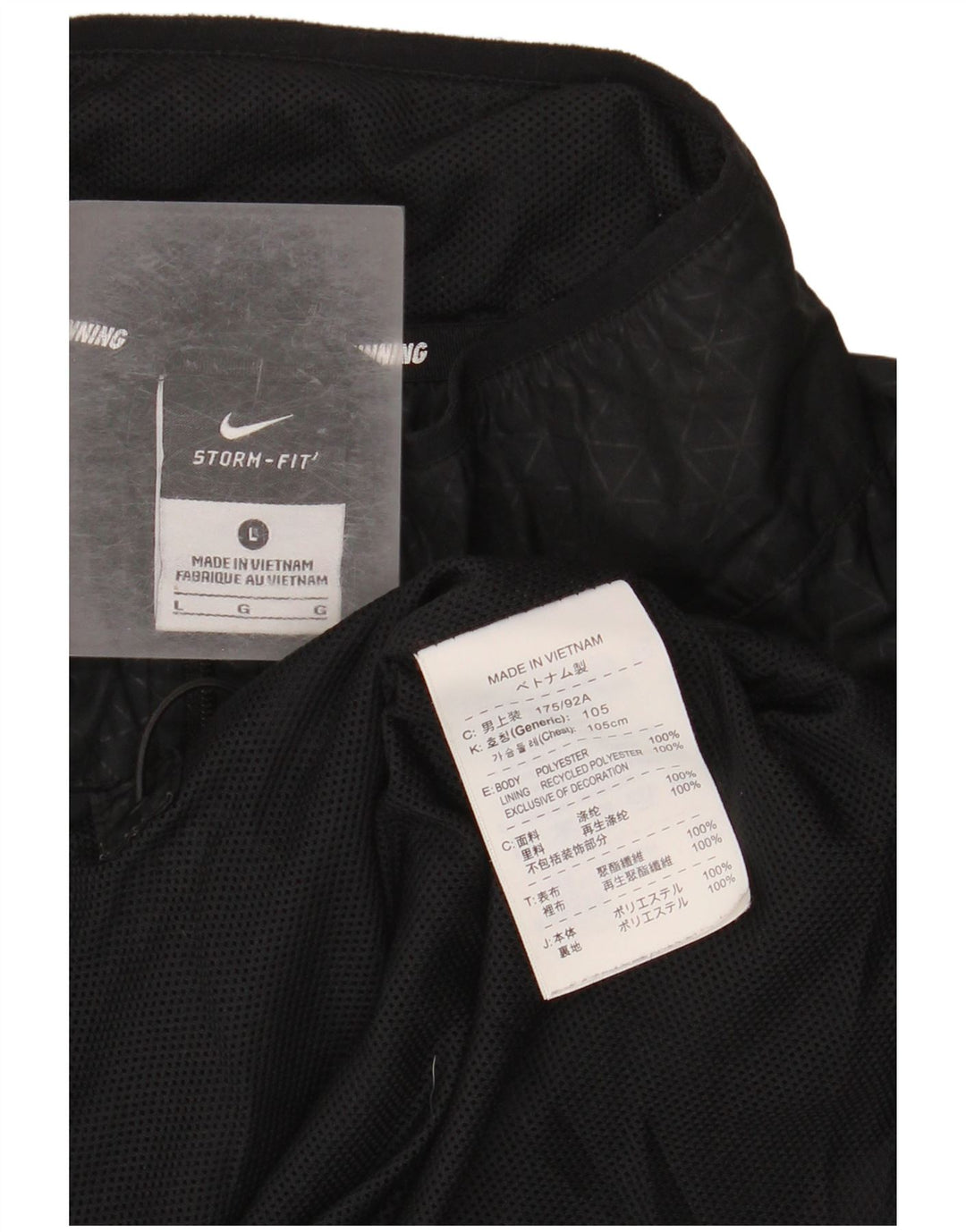 Jaqueta masculina Nike Storm-Fit com capuz grande de poliéster geométrico preto