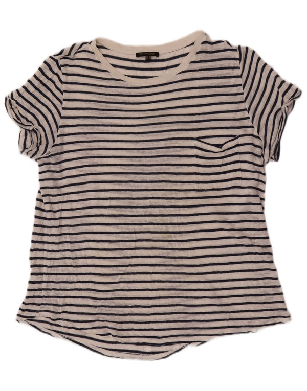 Camiseta feminina Massimo Dutti UK 14 médio listrado branco