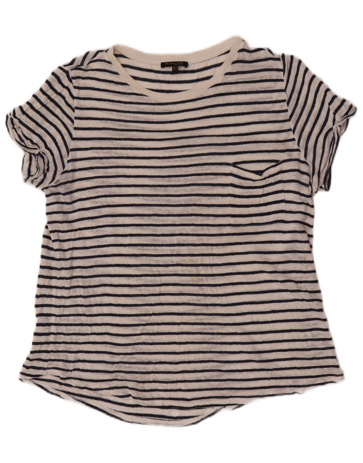 Camiseta feminina Massimo Dutti UK 14 médio listrado branco