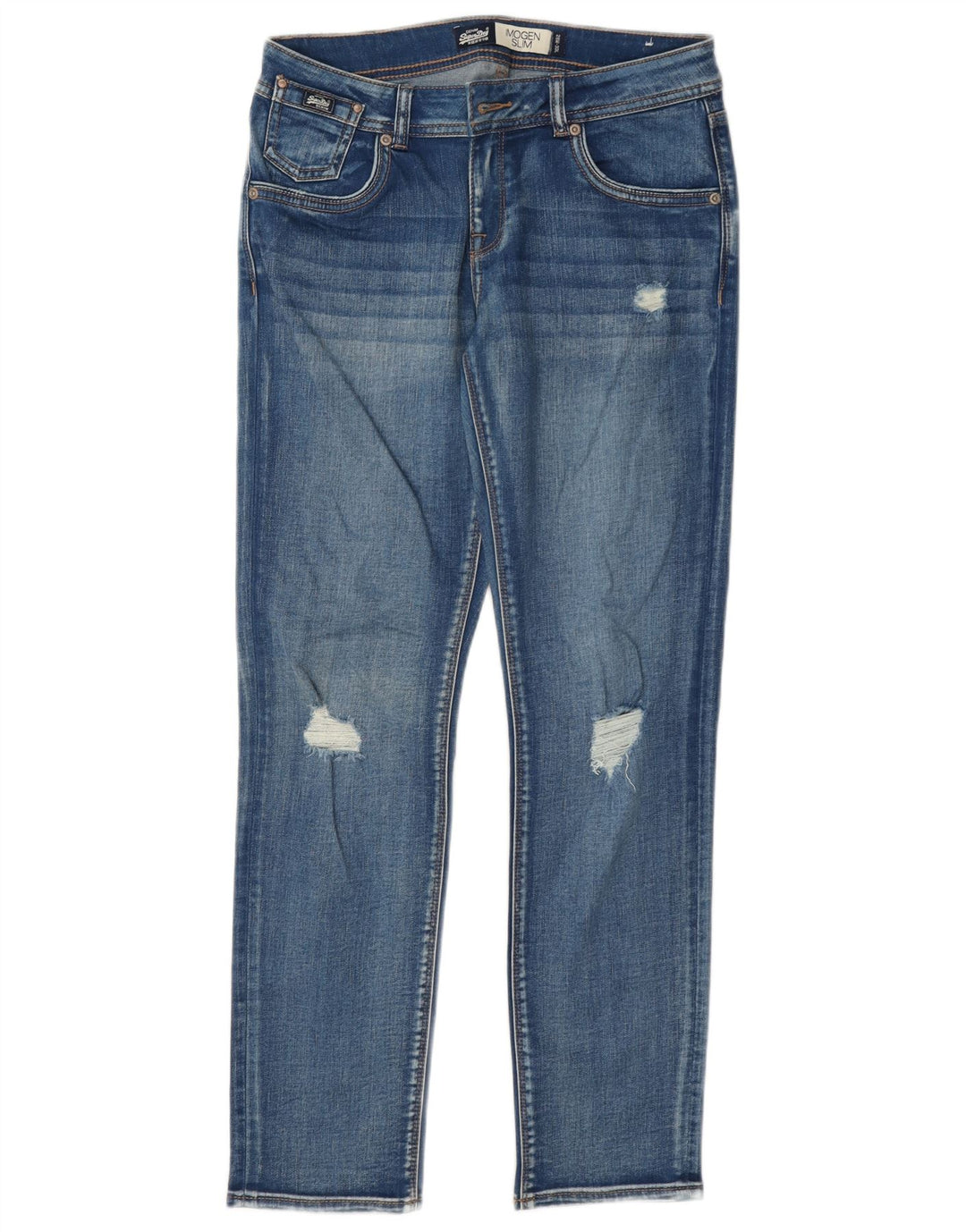 Superdry Womens Imogen Distressed Slim Jeans W28 L30 Azul Algodão