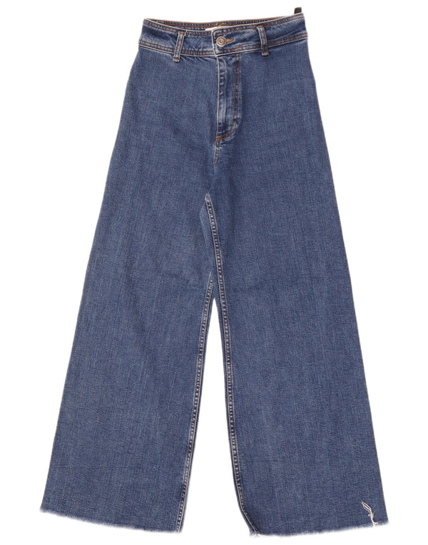 Zara Jeans feminino cintura alta com perna larga EU 34 2XS W24 L28 Azul