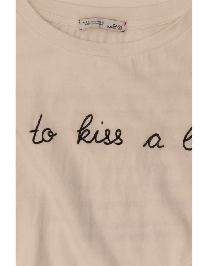 Zara Womens Oversized Graphic T-Shirt Top UK 10 Pequeno Branco