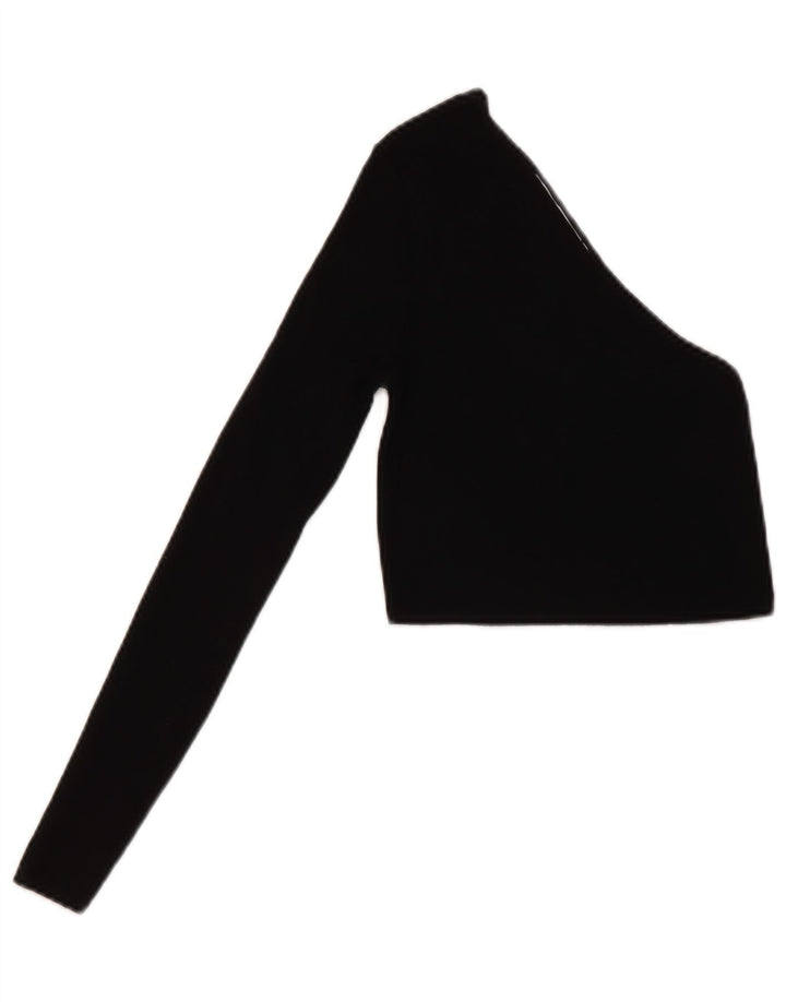 Zara Womens Crop One Ombro Top Reino Unido 8 Pequeno Preto Viscose