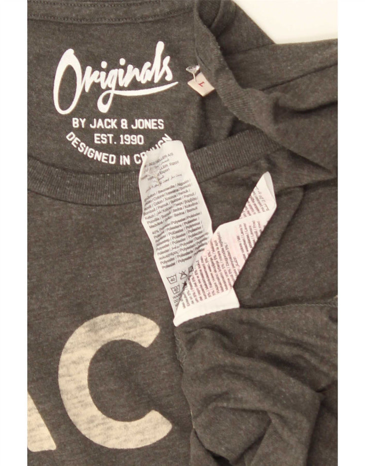 Camiseta gráfica masculina Jack & Jones grande algodão cinza