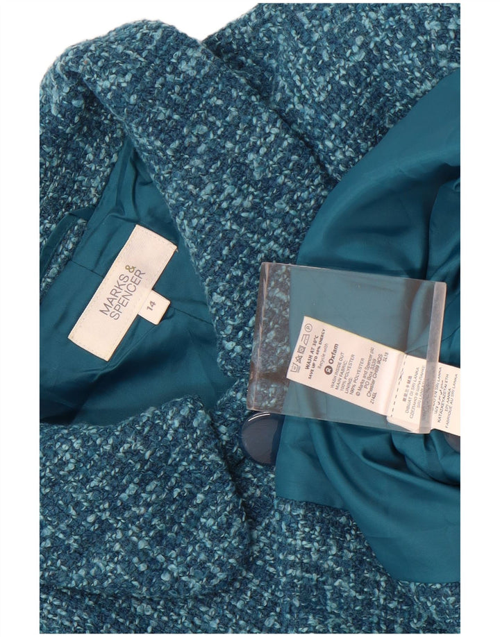 Jaqueta blazer feminina de 4 botões Marks & Spencer Reino Unido 14 poliéster azul médio