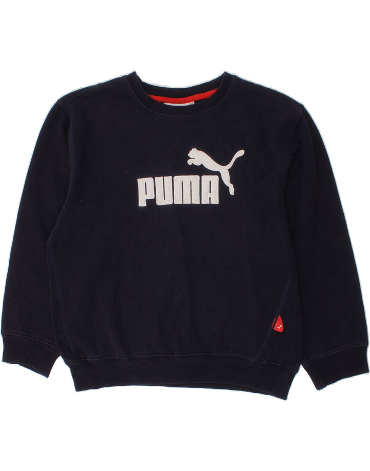 PUMA Girls Graphic Sweatshirt Jumper 11-12 Years Navy Blue Cotton Vintage Puma and Second-Hand Puma from Messina Hembry 