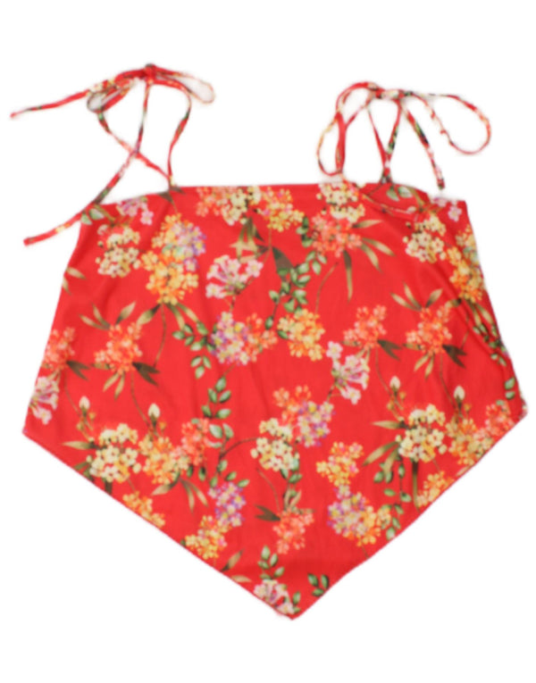 Zara Womens Crop Assimétrico Cami Top UK 10 Pequeno Poliéster Floral Vermelho