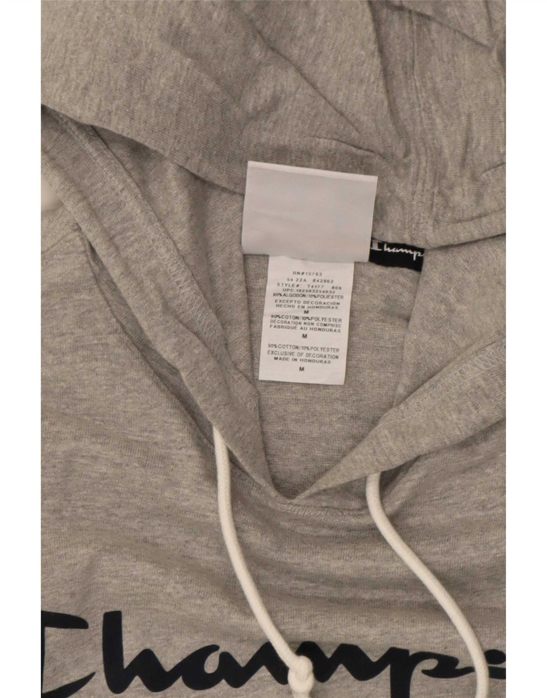 Jumper masculino com capuz gráfico Champion algodão manchado cinza médio