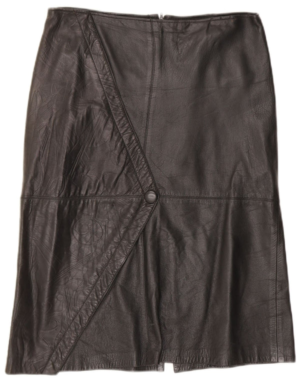 Saia de couro feminina vintage W30 média preta