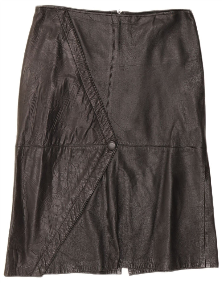 Saia de couro feminina vintage W30 média preta