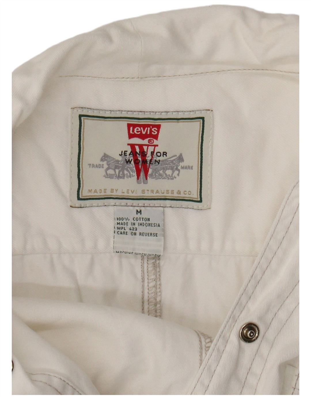Camisa jeans feminina de manga curta Levi's UK 12 algodão branco médio