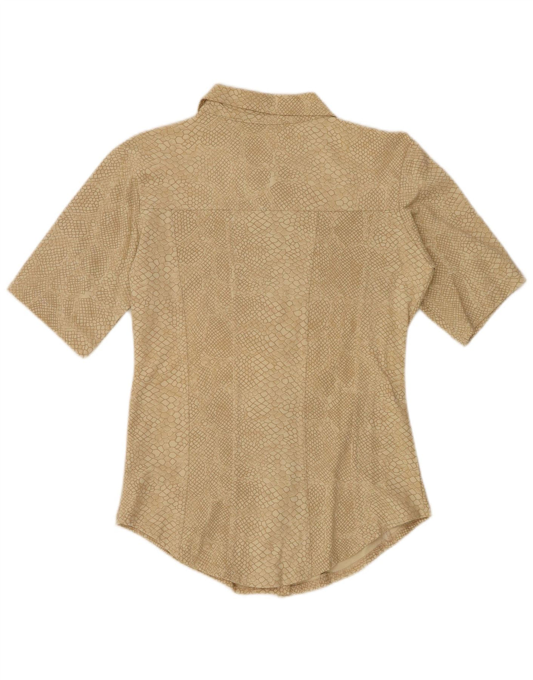 Camisa feminina VINTAGE com estampa abstrata UK 12 bege médio estampa animal