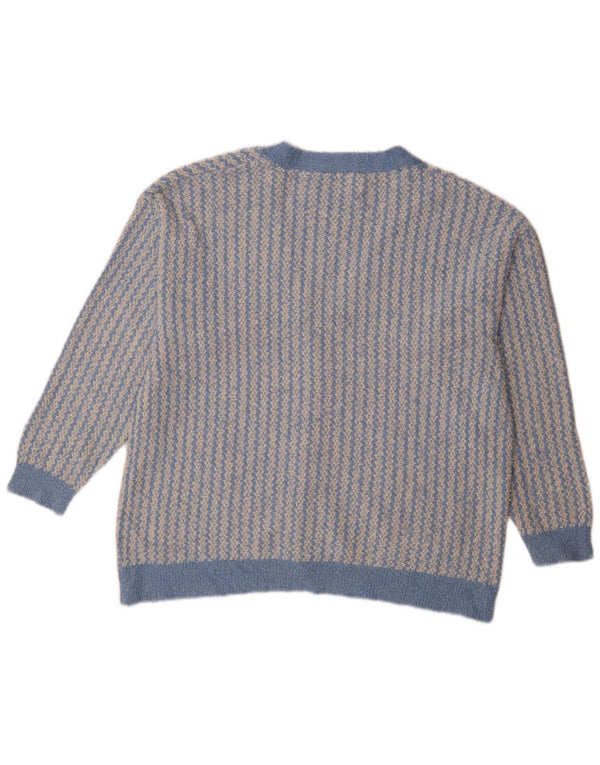Suéter cardigã feminino grande Zara Reino Unido 14 algodão geométrico azul médio