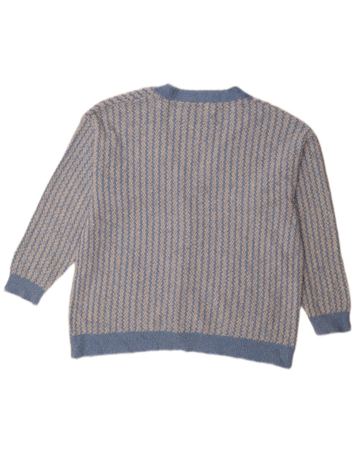 Suéter cardigã feminino grande Zara Reino Unido 14 algodão geométrico azul médio