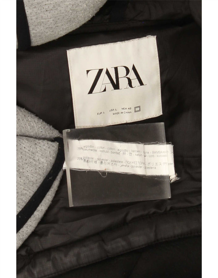 Jaqueta acolchoada com capuz masculina Zara UK 40 grande algodão preto