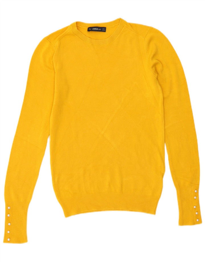 Suéter feminino Zara com gola redonda, Reino Unido 10 pequeno amarelo