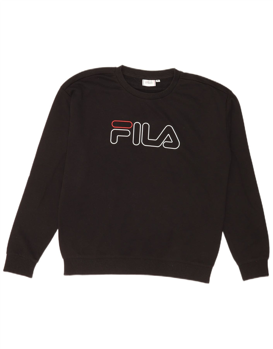 Fila feminino gráfico moletom jumper UK 10/12 médio algodão preto