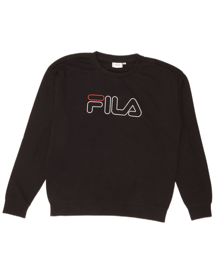 Fila feminino gráfico moletom jumper UK 10/12 médio algodão preto