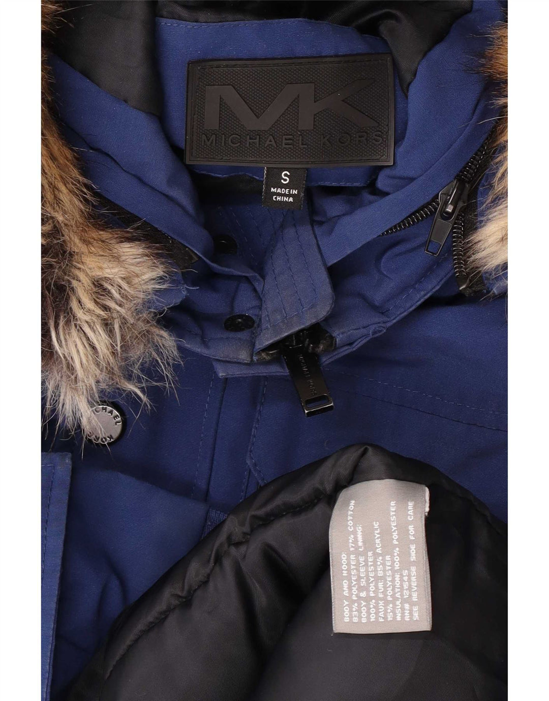 Jaqueta bomber masculina acolchoada com capuz Michael Kors Reino Unido 36 poliéster azul pequeno