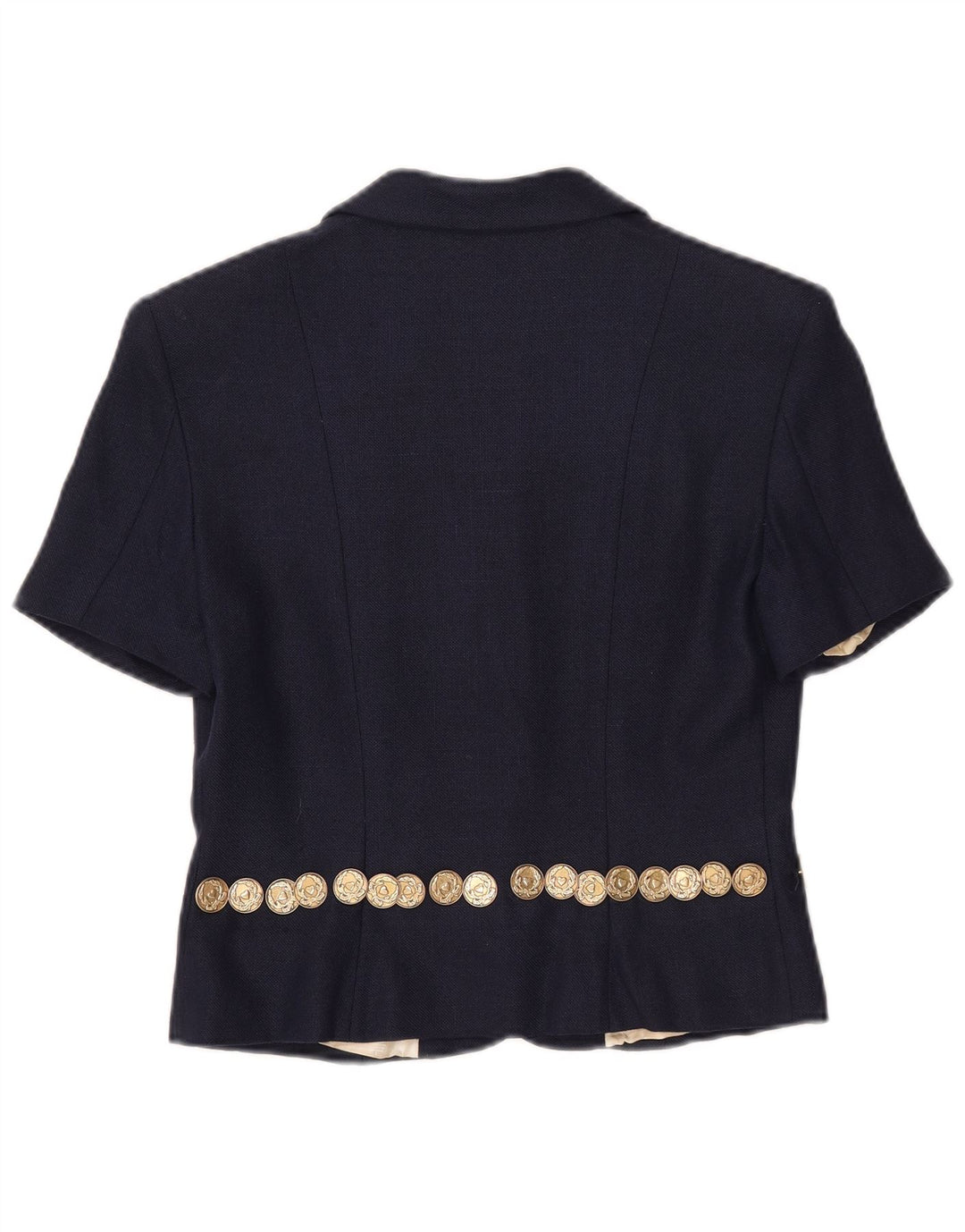 Jaqueta blazer feminina Moschino de manga curta com 3 botões Reino Unido 14 grande azul marinho
