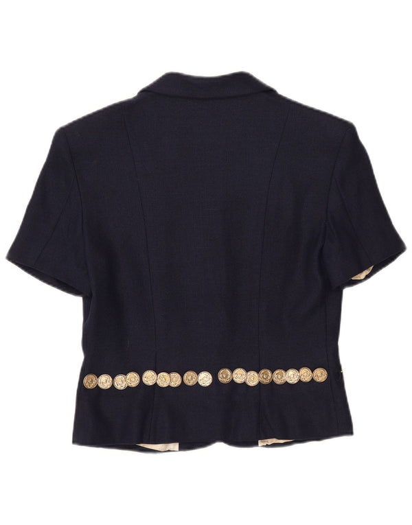 Jaqueta blazer feminina Moschino de manga curta com 3 botões Reino Unido 14 grande azul marinho