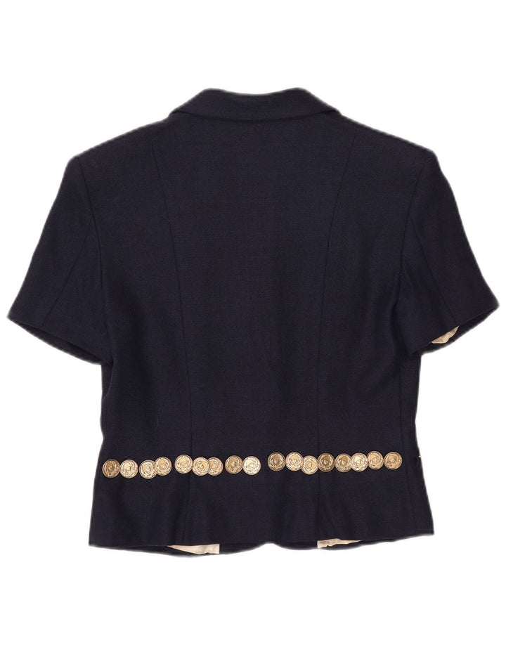 Jaqueta blazer feminina Moschino de manga curta com 3 botões Reino Unido 14 grande azul marinho