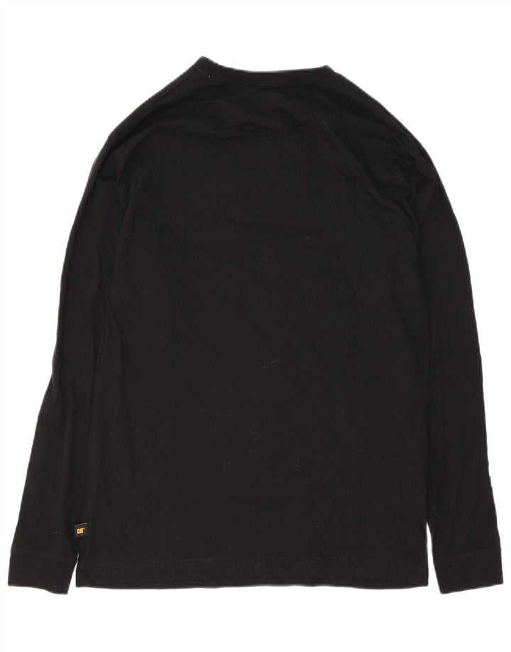 CAT Mens Graphic Top Manga Longa Pequeno Algodão Preto