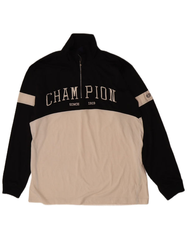 Champion masculino com zíper e gola gráfica, pulôver esportivo top XL preto colorblock