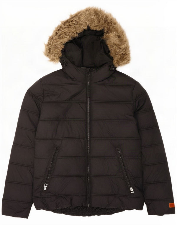 Jack & Jones Mens Hooded Padded Jacket UK 38 Medium Black Nylon