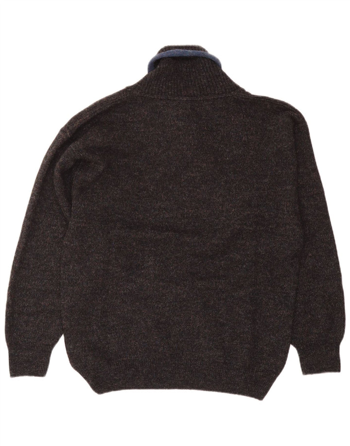 Suéter masculino vintage com gola xale de lã azul marinho médio