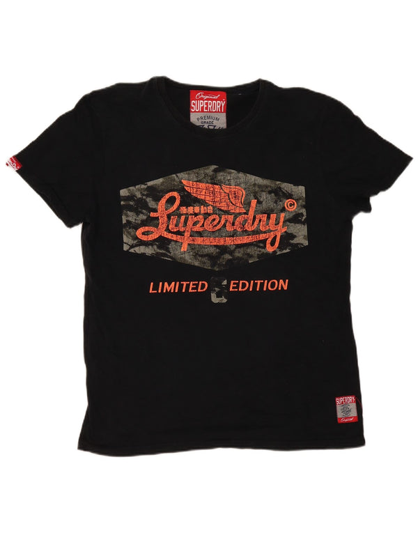 Superdry Mens Graphic T-Shirt Top Grande Algodão Preto