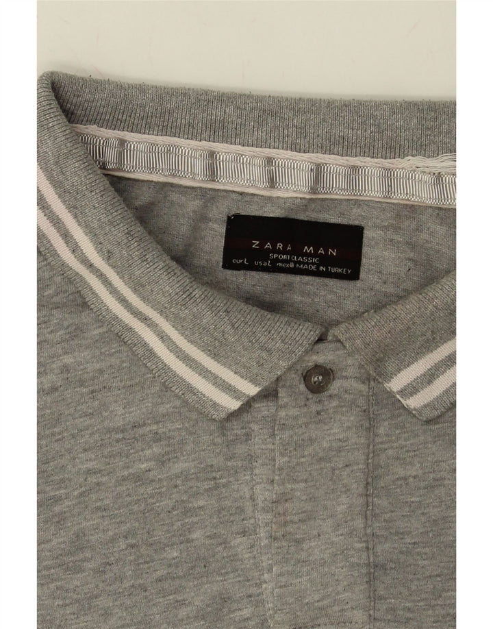 ZARA Mens Long Sleeve Polo Shirt Large Grey Cotton Vintage Zara and Second-Hand Zara from Messina Hembry 