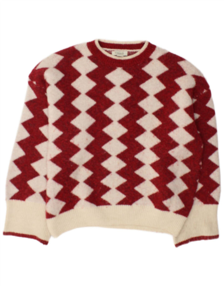 Suéter feminino Oasis com gola redonda grande, Reino Unido 10 pequeno vermelho geométrico