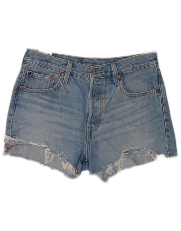 Shorts jeans feminino Levi's 501 desgastado W28 algodão azul médio
