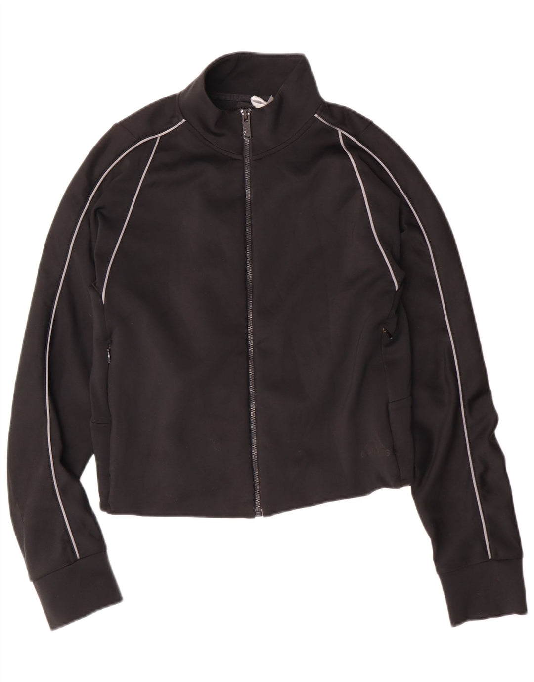 Adidas Womens Crop Tracksuit Top Jacket UK 12/14 Médio Preto Poliéster