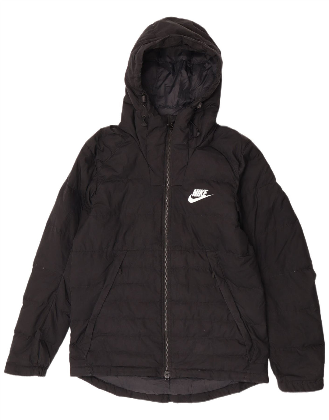 Jaqueta acolchoada com capuz masculina Nike UK 38 poliéster preto médio