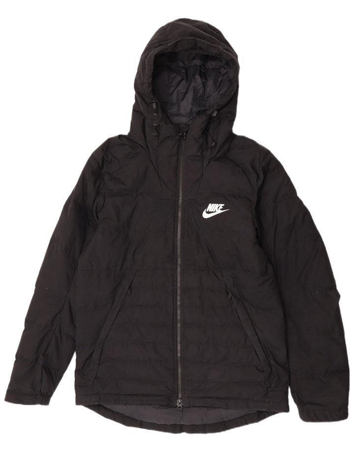 Jaqueta acolchoada com capuz masculina Nike UK 38 poliéster preto médio