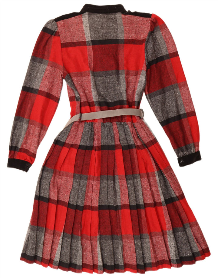 Vestido maxi feminino vintage de manga comprida IT 46 acrílico xadrez vermelho grande
