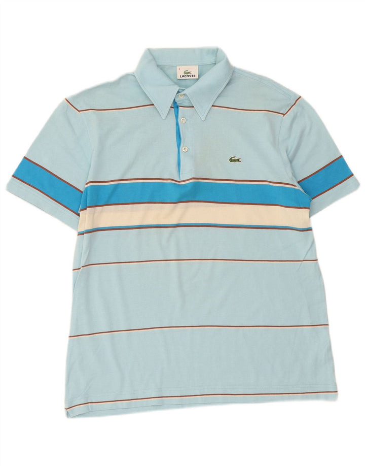 Camisa polo masculina Lacoste tamanho 4 algodão listrado azul médio