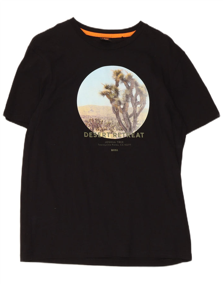 Camiseta gráfica masculina Hugo Boss Top médio algodão preto