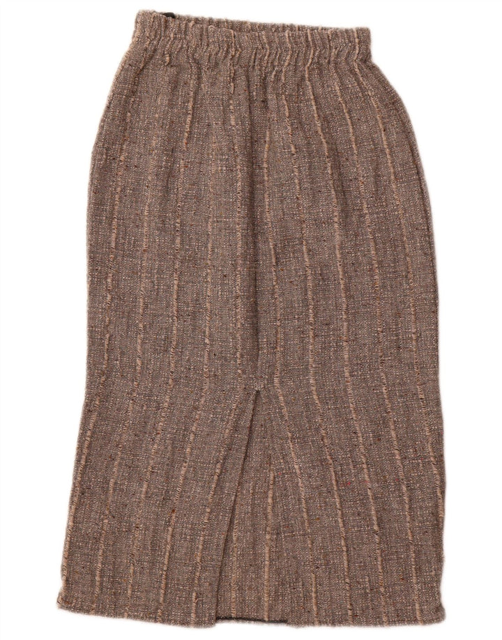 Saia midi feminina vintage W26 poliacrílico listrado cinza pequeno