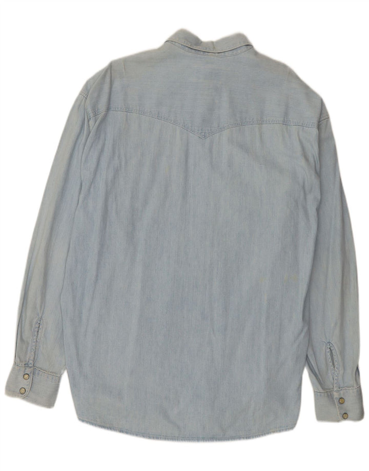 Camisa jeans masculina uniforme XL algodão azul