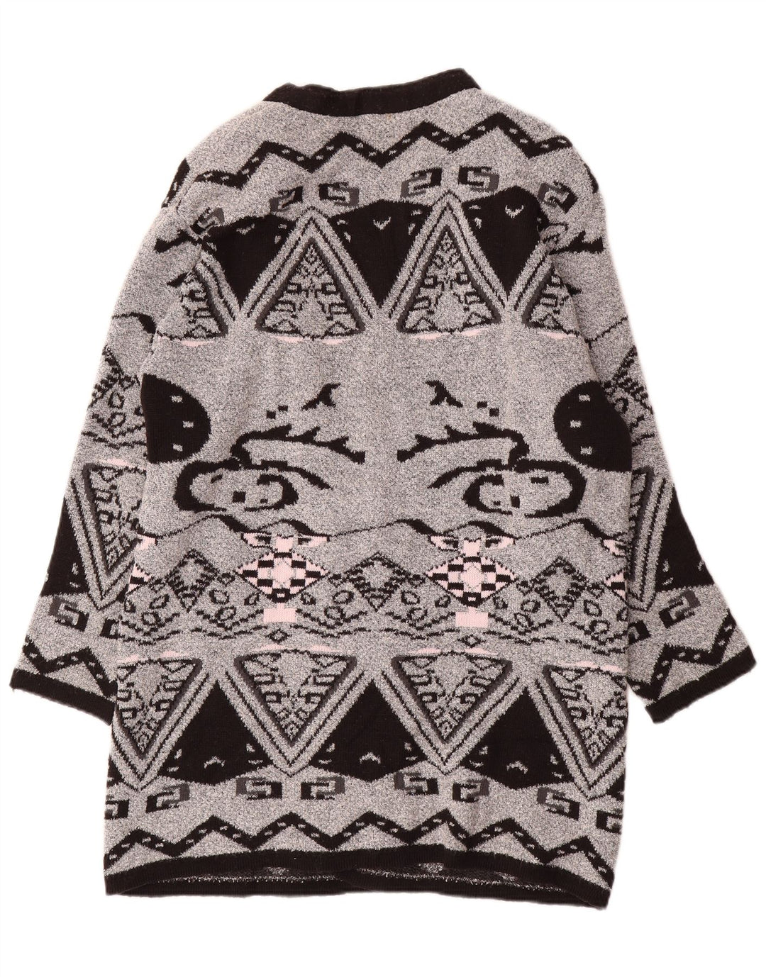 Suéter feminino VINTAGE com palangre aberto EU 44 XL cinza geométrico