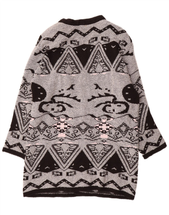 Suéter feminino VINTAGE com palangre aberto EU 44 XL cinza geométrico