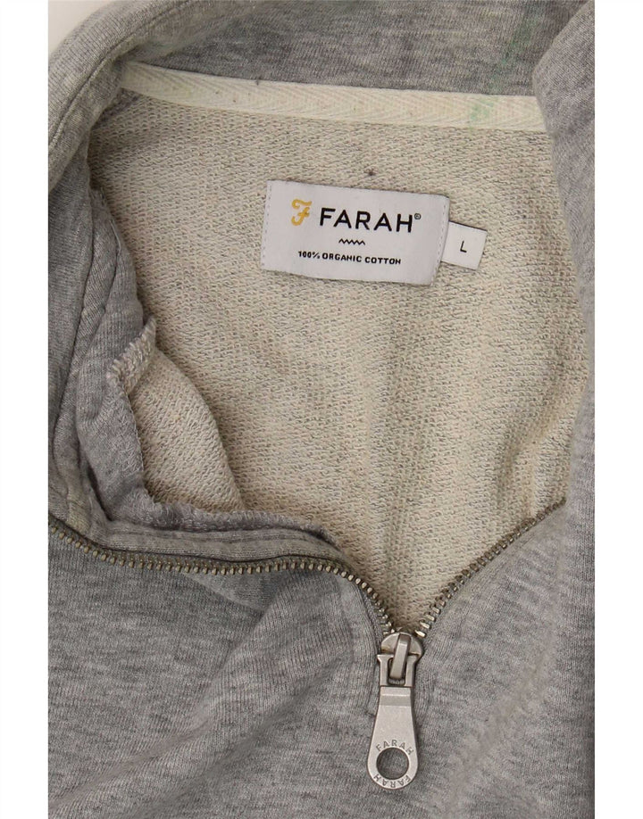 Farah Suéter feminino com gola e zíper Reino Unido 16 grande algodão cinza