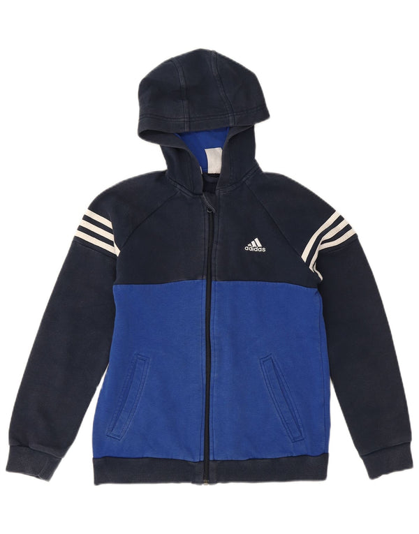Suéter Adidas Boys Zip com capuz 11-12 anos azul marinho algodão colorblock